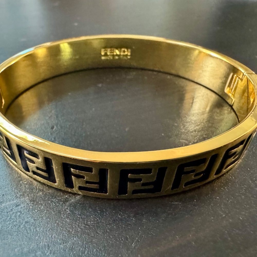 Fendi FF Forever Gold-Tone Black Enamel M Bangle - Picture 9 of 12